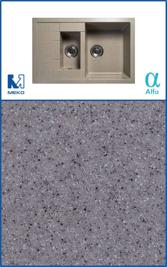 Мойка камен. 775*495-190, 3, 5" 2-х чаш. "Серый" б/сиф.  (08) 