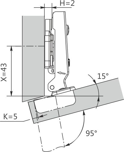 Петля -15° DTC STANDARD Click-On 48мм  (C98U686) 