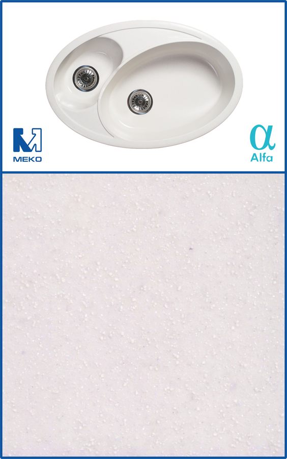 Мойка камен. 770*495-190, 3, 5" 2-х чаш. угл.  "Белый" б/сиф.  (09) 