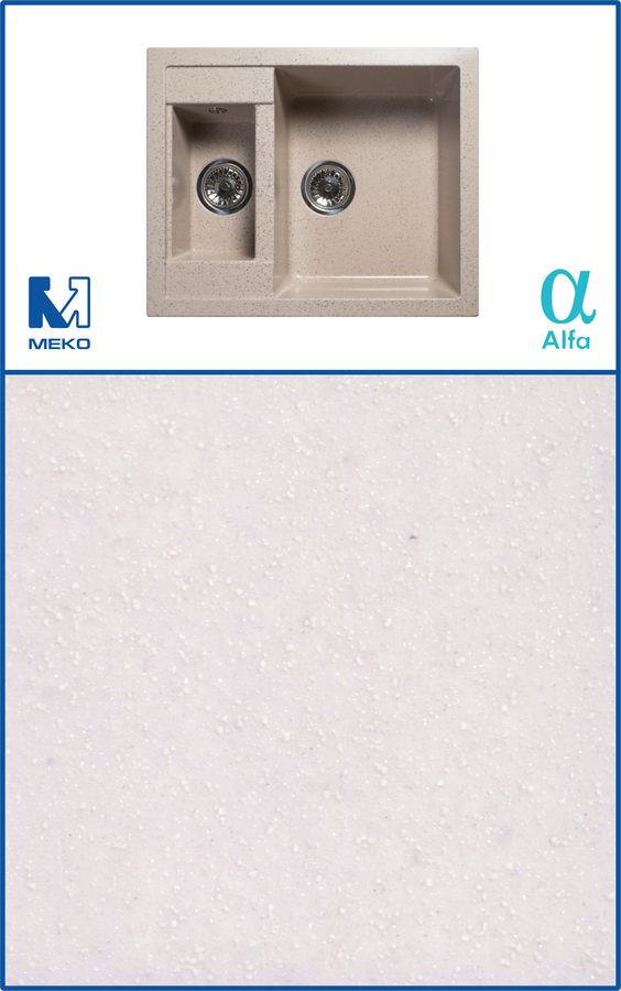 Мойка камен. 610*495-190, 3, 5" 2-х чаш. "Белый"б/сиф (07) 
