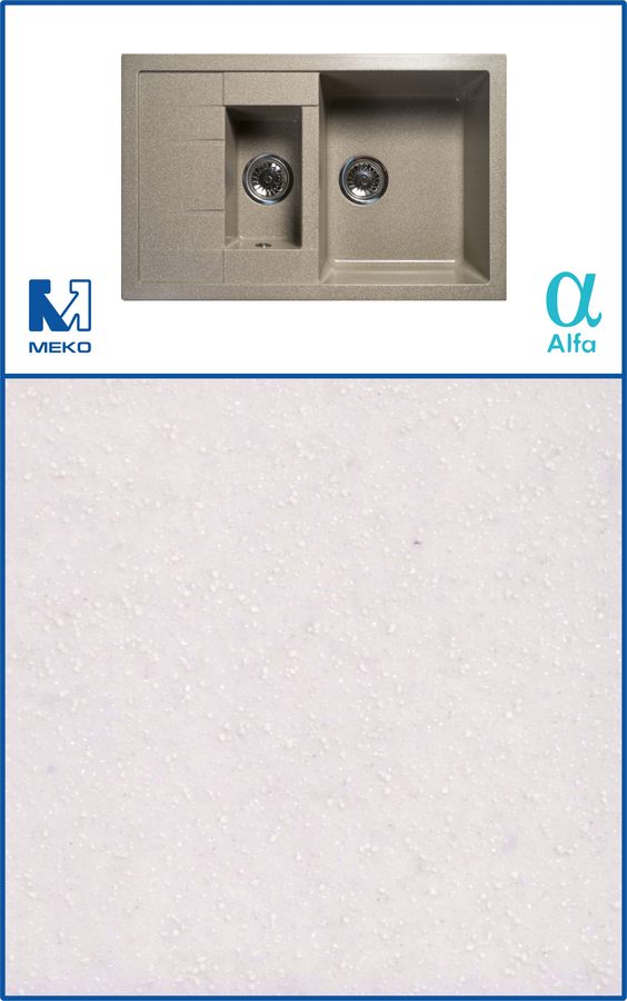 Мойка камен. 775*495-190, 3, 5" 2-х чаш. "Белый" б/сиф.  (08) 